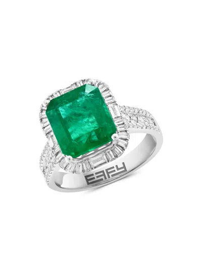 Effy Women's 14k White Gold, Emerald & Diamond Ring