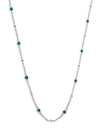 Effy Women's 14k White Gold, Emerald & Diamond Station Necklace In Metallic