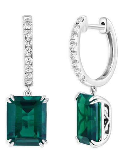 Effy Women's 14k White Gold, Emerald & Lab Grown Diamond Huggie Drop Earrings