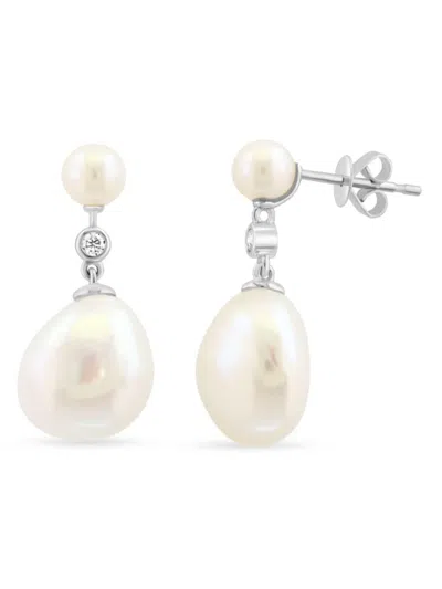 Effy Women's 14k White Gold, Freshwater Pearl & 0.07 Tcw Diamond Drop Earrings In Yellow Gold