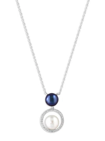 Effy Women's 14k White Gold, Freshwater Pearl & 0.08 Tcw Diamond Pendant Necklace In Metallic