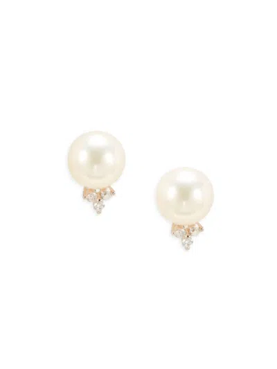 Effy Women's 14k White Gold, Freshwater Pearl & Diamond Stud Earrings