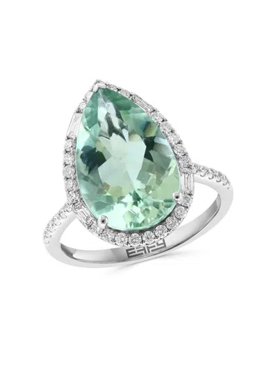 Effy Women's 14k White Gold. Green Amethyst & Diamond Cocktail Ring