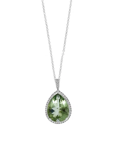 Effy Women's 14k White Gold, Green Amethyst & Diamond Pendant Necklace In Metallic