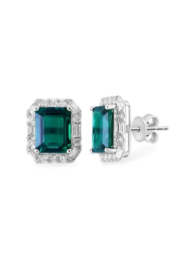 Effy Women's 14k White Gold, Lab Grown Emerald & Lab Grown Diamond Halo Stud Earrings