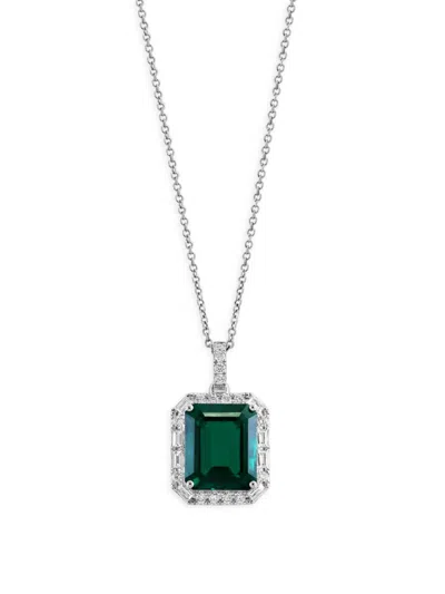 Effy Women's 14k White Gold, Lab Grown Emerald & Lab Grown Diamond Pendant Necklace
