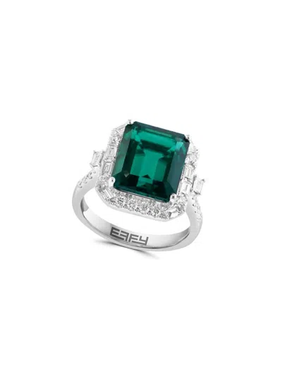 Effy Women's 14k White Gold, Lab Grown Emeralds & Lab Grown Diamond Cocktail Ring