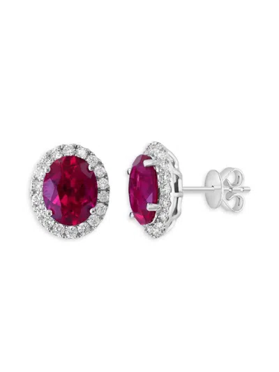 Effy Women's 14k White Gold, Lab Grown Ruby & Lab Grown Diamond Halo Stud Earrings