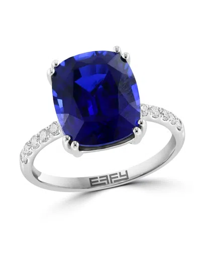 Effy Women's 14k White Gold, Lab-grown Sapphire & 0.2 Tcw Lab-grown Diamond Ring In Blue
