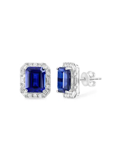 Effy Women's 14k White Gold, Lab Grown Sapphire & Lab Grown Diamond Halo Stud Earrings