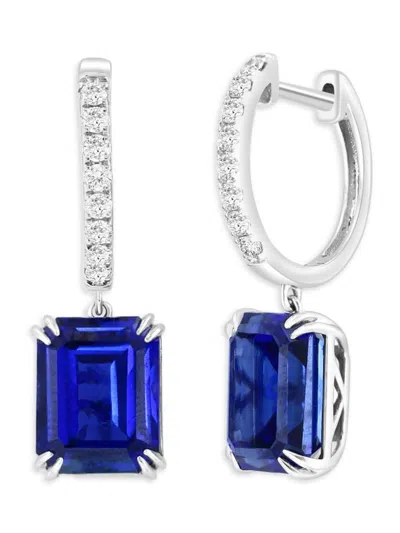 Effy Women's 14k White Gold, Lab Grown Sapphire & Lab Grown Diamond Huggie Drop Earrings