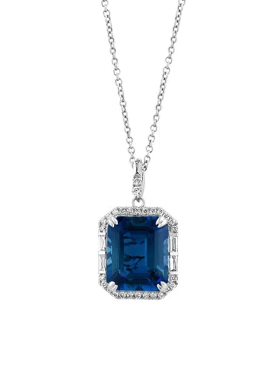Effy Women's 14k White Gold, London Blue Topaz & Diamond Pendant Necklace In Metallic