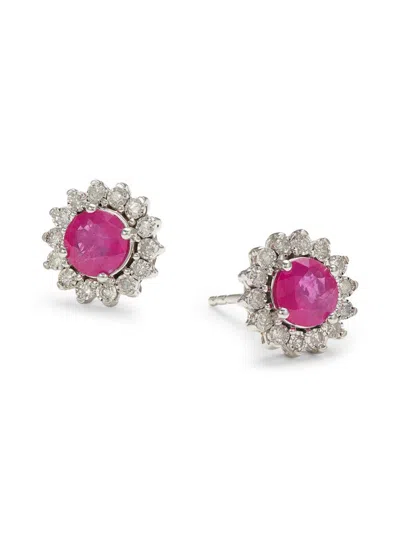 Effy Women's 14k White Gold, Natural Ruby & Diamond Stud Earrings