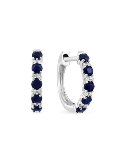 Effy Women's 14k White Gold, Natural Sapphire & Diamond Huggie Earrings