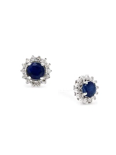 Effy Women's 14k White Gold, Natural Sapphire & Diamond Stud Earrings