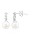 Effy Women's 14k White Gold, Round Freshwater Pearl & Diamond Drop Earrings In White Gold