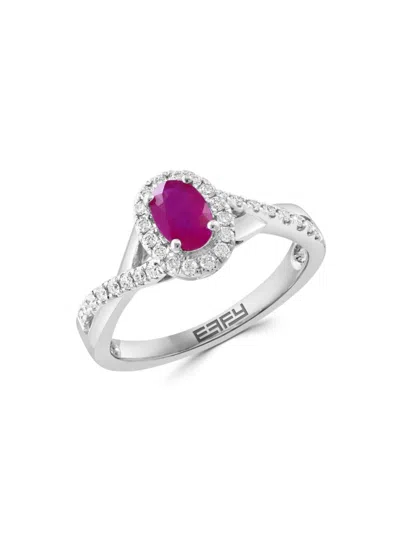 Effy Women's 14k White Gold, Ruby & Diamond Ring