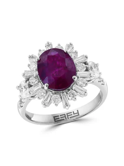 Effy Women's 14k White Gold, Ruby & Diamond Ring