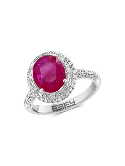 Effy Women's 14k White Gold, Ruby & Diamond Ring