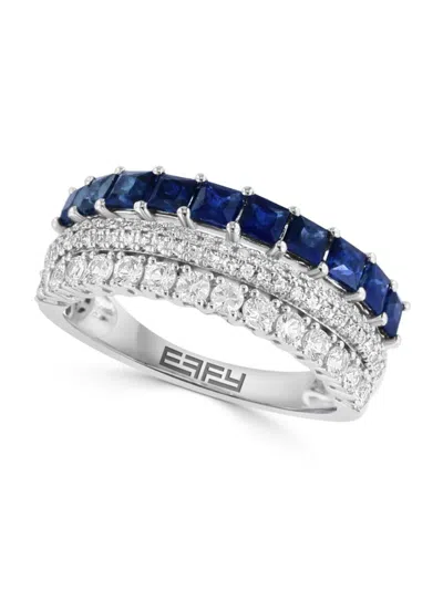 Effy Women's 14k White Gold, Sapphire & 0.16 Tcw Diamond Ring In Metallic