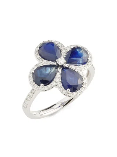 Effy Women's 14k White Gold, Sapphire & 0.26 Tcw Diamond Ring In Blue