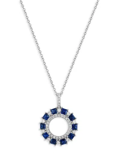 Effy Women's 14k White Gold, Sapphire & 0.35 Tcw Diamond Pendant Necklace In Blue