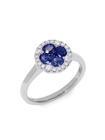 Effy Women's 14k White Gold, Sapphire & Diamond Halo Ring