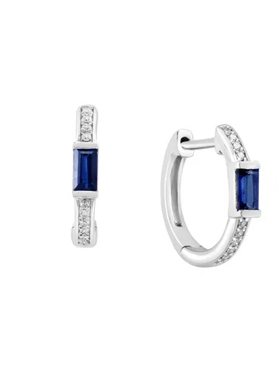 Effy Women's 14k White Gold, Sapphire & Diamond Huggie Earrings