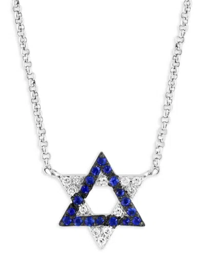 Effy Women's 14k White Gold, Sapphire & Diamond Star Of David Pendant Necklace In Metallic