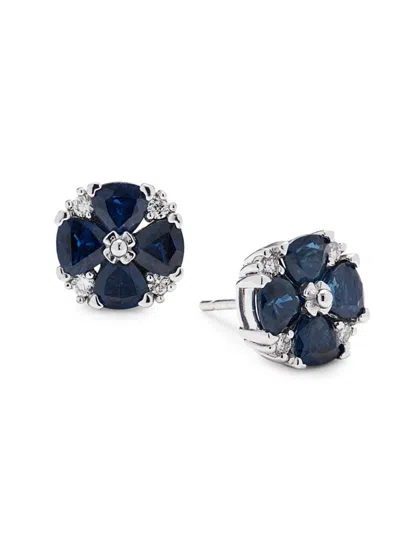 Effy Women's 14k White Gold, Sapphire & Diamond Stud Earrings In Blue