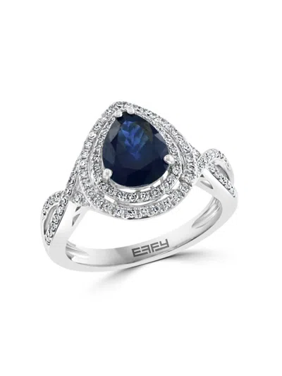 Effy Women's 14k White Gold, Sapphire & Diamond Teardrop Ring In Blue