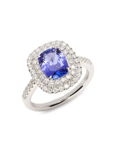 Effy Women's 14k White Gold, Tanzanite & 0.53 Tcw Diamond Double Halo Ring