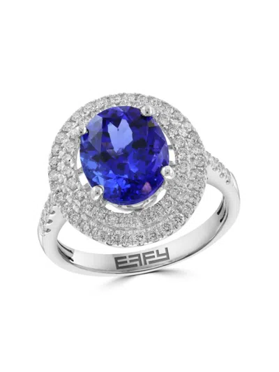 Effy Women's 14k White Gold, Tanzanite & 0.54 Tcw Diamond Double-halo Ring
