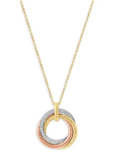 Effy Women's 14k White, Rose, Yellow Gold & 0.26 Tcw Diamond Interlocking Rings Pendant Necklace In Gold Multi