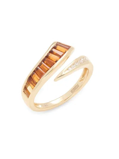 Effy Women's 14k Yellow Gold, 0.10 Tcw Diamond & Citrine Wrap Ring