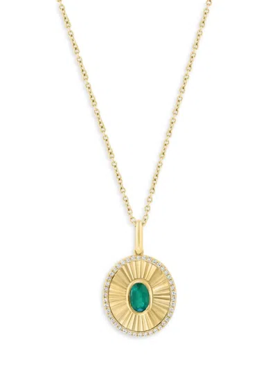 Effy Women's 14k Yellow Gold, 0.12 Tcw Diamond & Natural Emerald Pendant Necklace