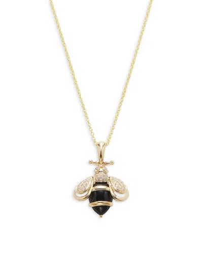 Effy Women's 14k Yellow Gold 0.17 Tcw Diamond & 1.50 Tcw Onyx Bee Pendant Necklace