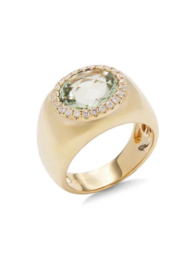 Effy Women's 14k Yellow Gold, 0.24 Tcw Diamond & Green Amethyst Ring