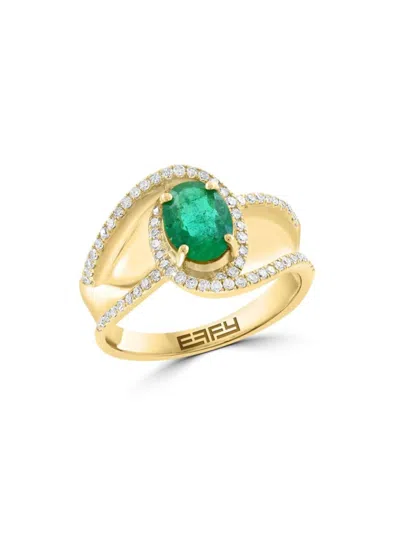 Effy Women's 14k Yellow Gold, 0.34 Tcw Diamond & 1.02 Tcw Emerald Wrap Ring