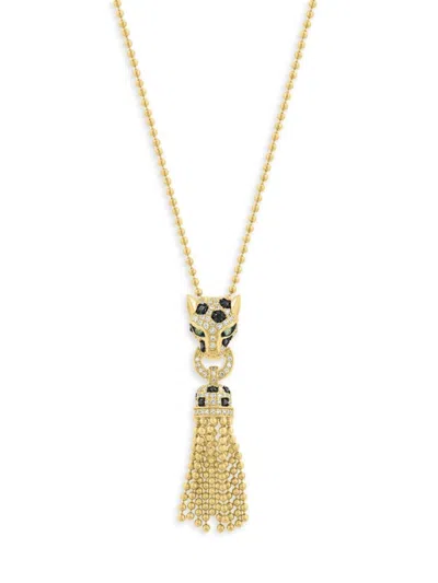 Effy Women's 14k Yellow Gold, 0.47 Tcw Diamond, 0.04 Tcw Black Diamond & Emerald Panther Pendant Necklace
