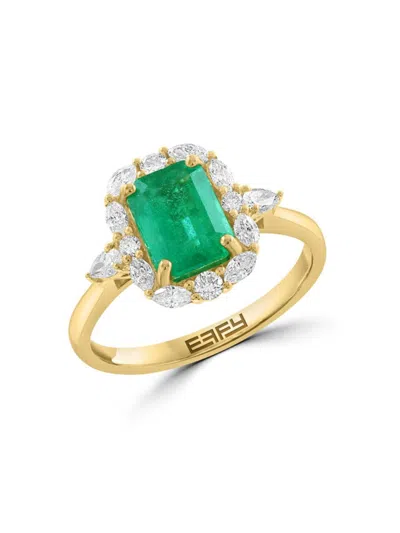 Effy Women's 14k Yellow Gold, 0.48 Tcw Diamond & 1.23 Tcw Natural Emerald Ring