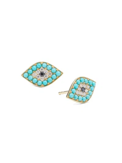 Effy Women's 14k Yellow Gold, 0.60 Tcw Turquoise & 0.17 Tcw Diamond Evil Eye Stud Earrings In Blue