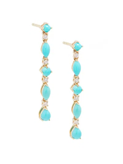 Effy Women's 14k Yellow Gold, 1.10 Tcw Turquoise & 0.10 Tcw Diamond Drop Earrings
