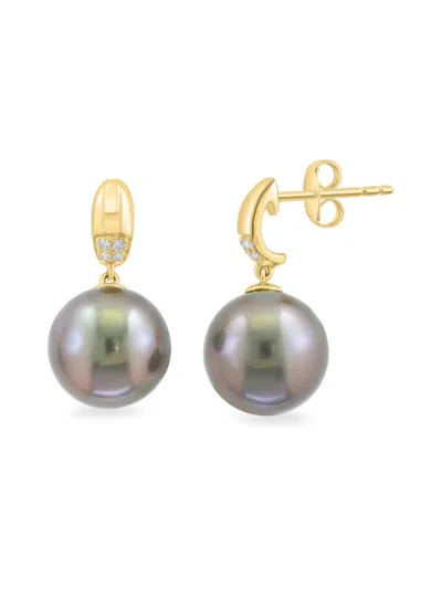 Effy Women's 14k Yellow Gold, 11mm Tahitian Pearl & Diamond Drop Earrings