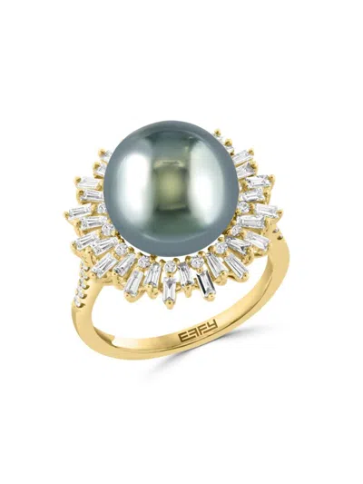 Effy Women's 14k Yellow Gold, 12mm Tahitian Pearl & 0.78 Tcw Diamond Ring