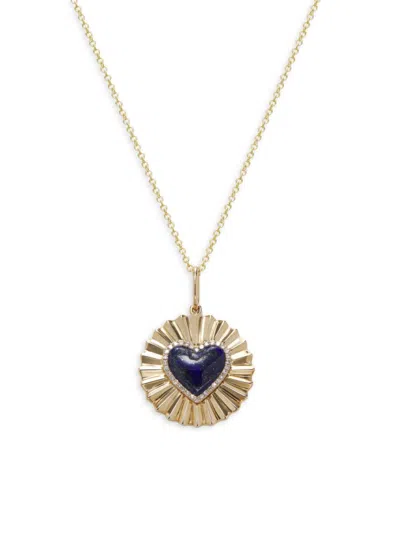 Effy Women's 14k Yellow Gold, 1.32 Tcw Lapis Lazuli & 0.10 Tcw Diamond Heart Pendant Necklace In Multi