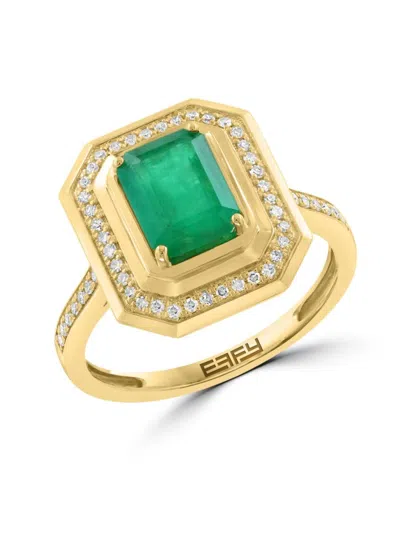 Effy Women's 14k Yellow Gold, 1.42 Tcw Natural Emerald & 0.17 Tcw Diamond Ring