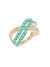 Effy Women's 14k Yellow Gold, 1.50 Ctw Turquoise & 0.27 Tcw Diamond Crossover Ring In Gold