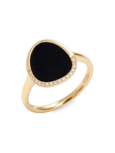 Effy Women's 14k Yellow Gold, Onyx & Diamond Halo Ring