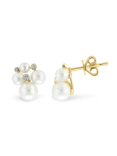 Effy Women's 14k Yellow Gold, 3-5mm Freshwater Pearl & 0.08 Tcw Diamond Stud Earrings